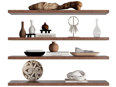 侘寂风陶艺器皿 木雕 书本摆件组合