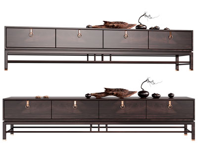 新中式实木长方形电视柜 摆件组合