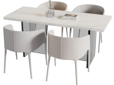 现代长方形大理石餐桌椅组合