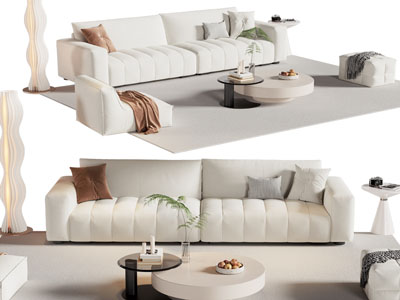 现代奶油风双人沙发 沙发凳子和茶几组合