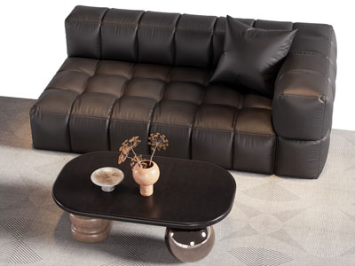 现代黑色皮质单人沙发 茶几组合