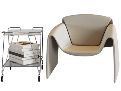 现代单人沙发 边几