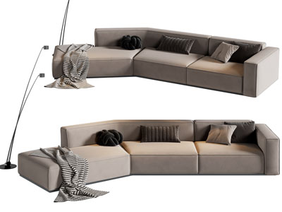 现代弧形多人沙发 落地灯