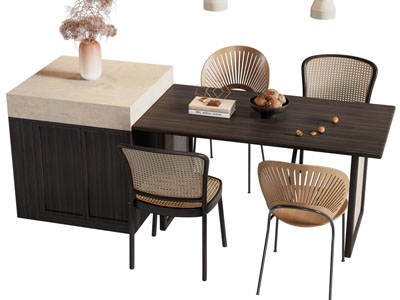 现代中古风吧台餐桌椅组合