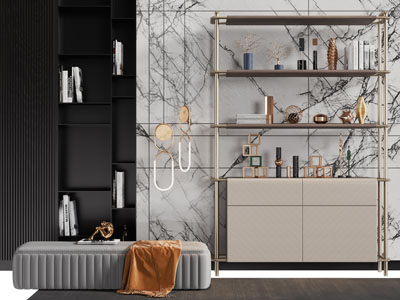 现代轻奢装饰柜 沙发凳子