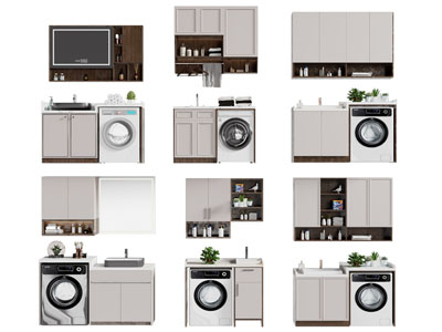 现代阳台收纳洗衣机的装饰柜