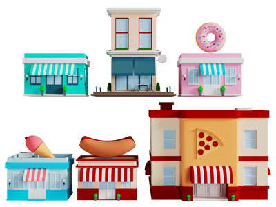 现代卡通房子 卡通烘焙房建筑