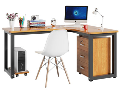 现代转角书桌椅组合3d模型 现代转角书桌椅组合