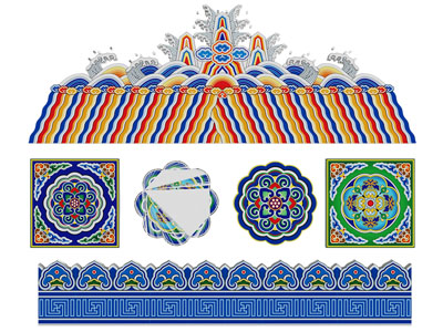 新中式苗族 蒙古族 波浪花纹剪影 剪纸 墙饰