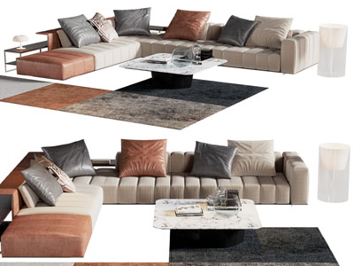现代转角多人沙发 茶几组合