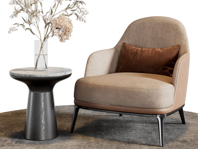 现代单人沙发 边几