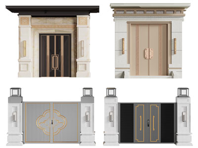 新中式庭院大门 双开门3d模型 新中式庭院大门 双开门