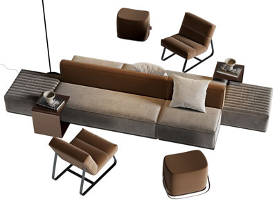 现代办公洽谈双向多人沙发