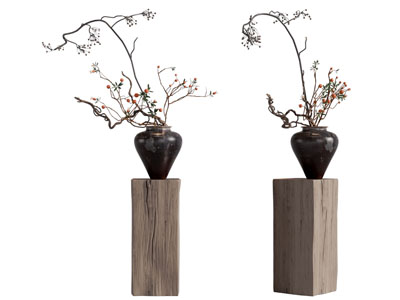 新中式陶罐花瓶花卉摆件组合