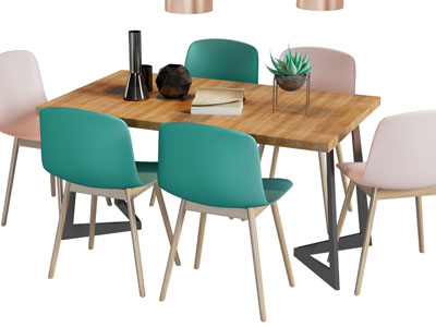 现代实木长方形餐桌椅组合