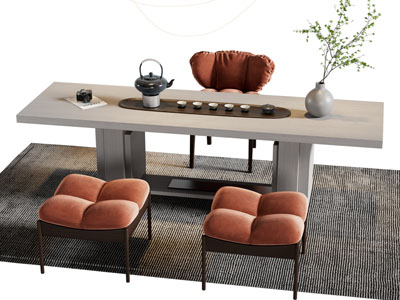 现代长方形茶桌椅组合