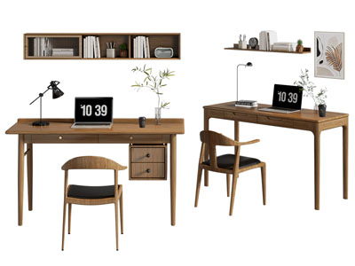 北欧书桌椅组合3d模型 北欧书桌椅组合