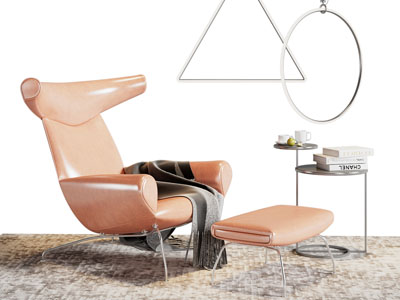 现代休闲椅子 脚踏 边几