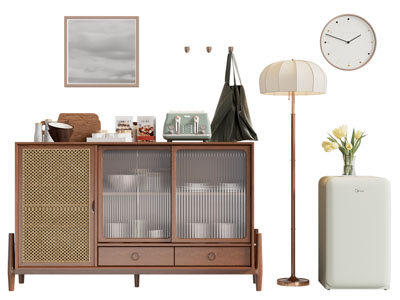 现代中古风餐边柜 落地灯 摆件组合