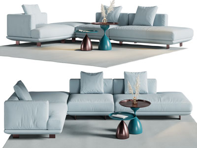 现代转角多人沙发 边几