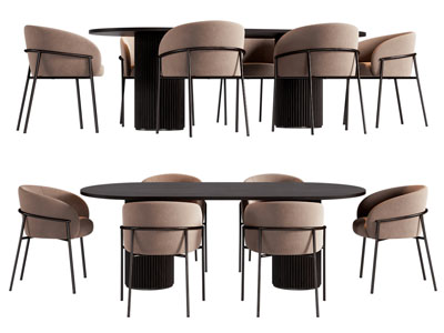 法式椭圆形餐桌椅组合