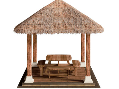 新中式茅草棚子 亭子 休闲桌椅组合