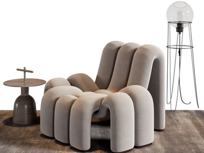 现代单人沙发 边几 落地灯