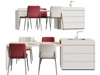 现代带水吧台餐桌椅组合