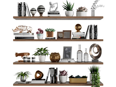 现代花盆盆栽植物 书本 饰品摆件组合