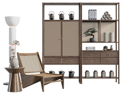 新中式实木博古架 装饰柜 休闲椅子