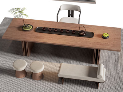 新中式实木长方形茶桌椅组合