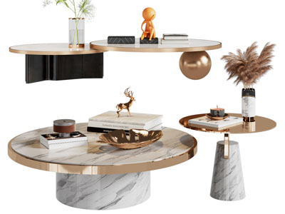 现代轻奢圆形拼接茶几边几3d模型 现代轻奢圆形拼接茶几边几