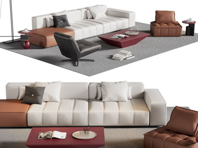 现代多人 单人沙发 休闲椅子和茶几组合