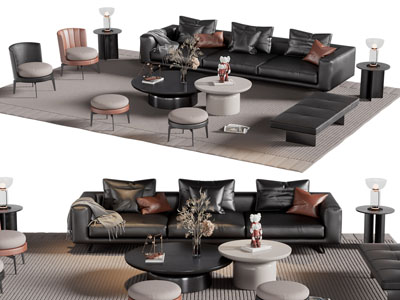 现代真皮多人沙发 沙发凳子 休闲椅子和茶几组合