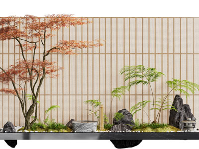 新中式室内枫树 假山 花草植物景观园艺小品