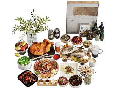 现代三文鱼 烧鸡 牛排水果食物