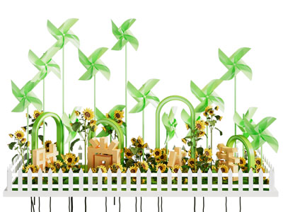 现代篱笆 向日葵 风车美陈 户外装置