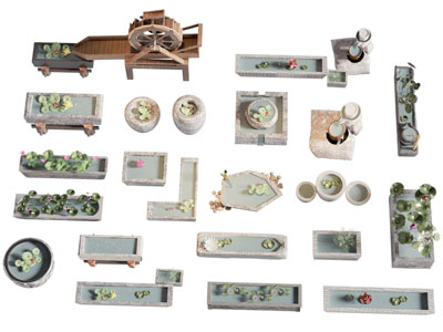 新中式荷花池 水景景观园艺小品