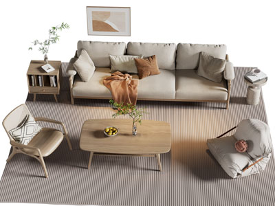 北欧布艺多人沙发 休闲椅子和茶几组合