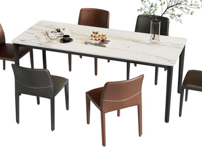 现代长方形大理石餐桌椅组合