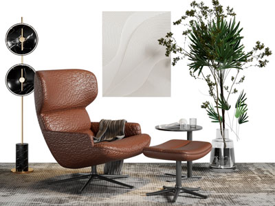 现代休闲椅子 脚踏 边几 落地灯