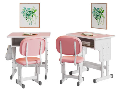 现代学习桌 书桌椅组合3d模型 现代学习桌 书桌椅组合