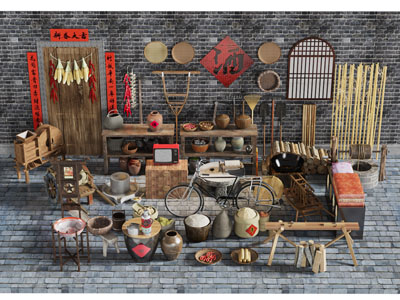 现代农村生活用品 农具家具美陈 摆件组合