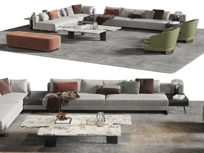 现代布艺多人沙发 沙发凳子 茶几组合
