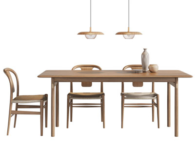 现代实木长方形餐桌椅组合