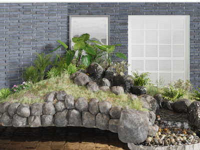 现代石头 花草 河流水景景观园艺小品