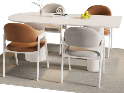 现代奶油风餐桌椅组合