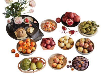 现代石榴 无花果 苹果 柿子 桃子水果食物