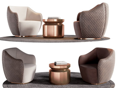 现代轻奢单人沙发 边几