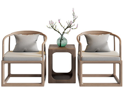 新中式实木圈椅 扶手椅子 边几